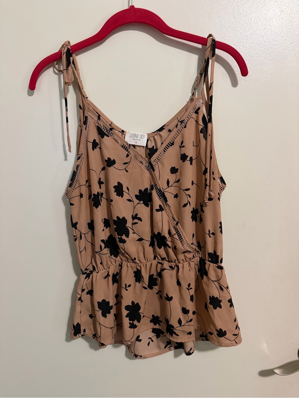 Sienna Sky Beige Tank Top with Black Floral Print